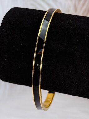Kate Spade Bangle Black Enamel Gold Tone Thin Bangle Bracelet